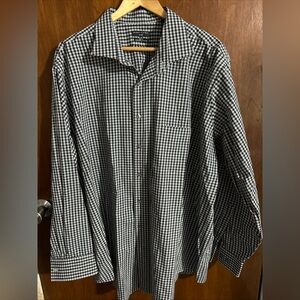 Shaquille O'Neal Mens 18.5 34/35 XLG Big Fit Button Up Dress Shirt Black White